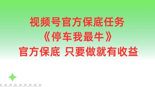 视频号官方保底任务，停车我最牛，官方保底只要做就有收益【揭秘】-聊项目