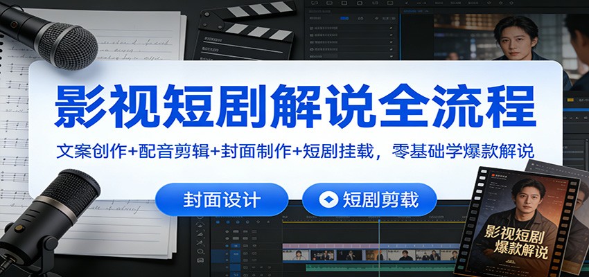 影视短剧解说全流程：文案创作+配音剪辑+封面制作+短剧挂载，零基础学爆款解说-聊项目