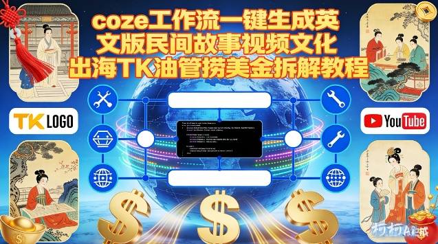 Coze扣子工作流一键生成英文版民间故事视频，文化出海TK油管捞美金拆解教程-聊项目