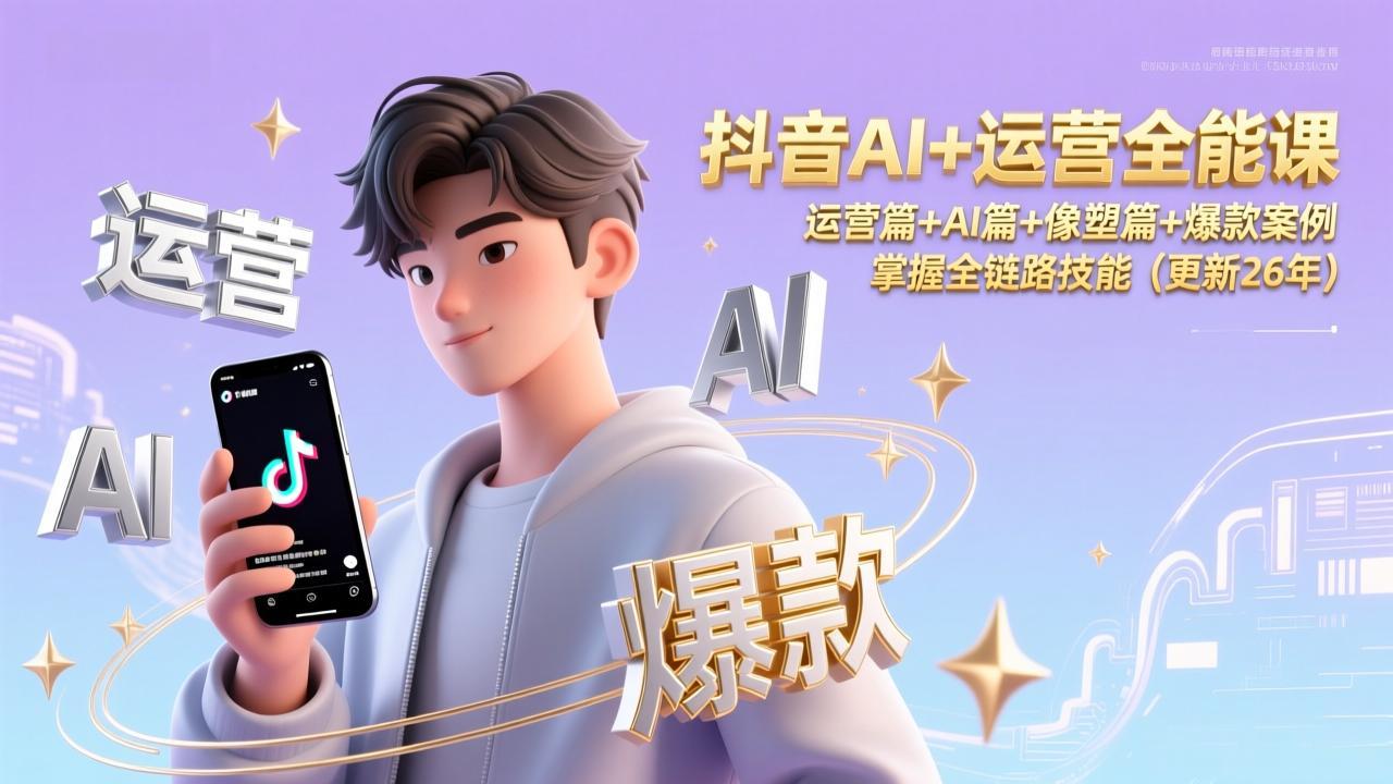 抖音AI+运营全能课，运营篇+AI篇+像塑篇+爆款案例，掌握全链路技能(更新26年-聊项目