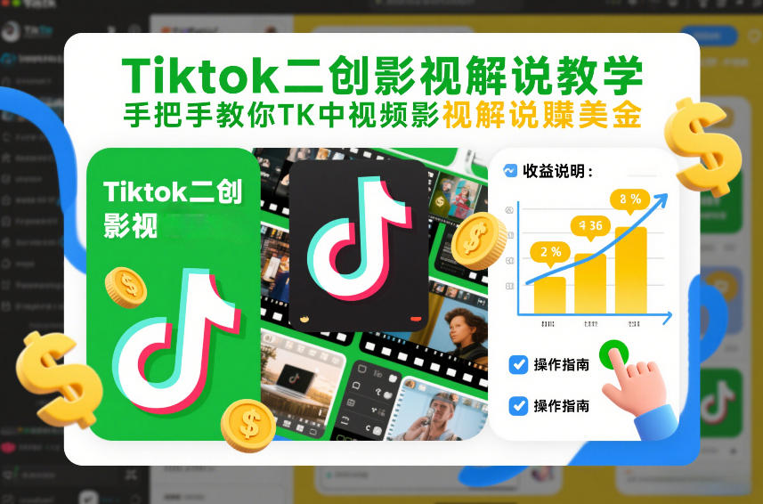 Tiktok二创影视解说教学，手把手教你TK中视频影视解说賺美金(更新26年1月)-聊项目