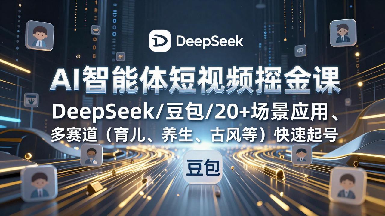 AI智能体短视频掘金课，DeepSeek/豆包/20+场景应用、多赛道(育儿、养生、古风等-聊项目
