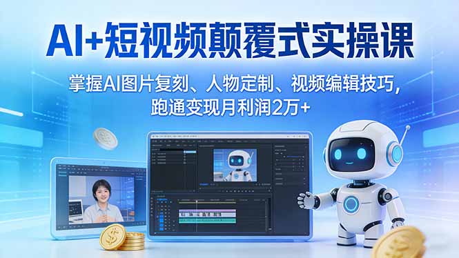 AI+短视频颠覆式实操课：掌握AI图片复刻、人物定制、视频编辑技巧，跑通变现月利润2万+-聊项目