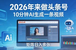 2026年来做头条号,10分钟AI生成一条视频,矩阵日入多张-聊项目