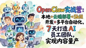 OpenClaw实战营:本地+云端部署+Skill开发+多平台自动化,7 天打造 AI 员工团队,实现内容量产-聊项目