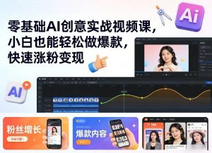 零基础AI创意实战视频课,小白也能轻松做爆款,快速涨粉变现-聊项目