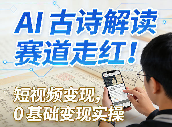 AI古诗解读赛道走红！短视频变现，0基础变现实操-聊项目