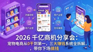 2026 千亿商机分享会：宠物电商从0干到第一，三大赚钱系统全拆解，带你下场搞钱-聊项目