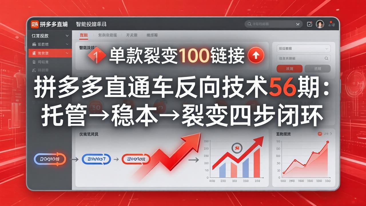 拼多多直通车反向技术56期：托管→稳本→裂变四步闭环，单款裂变100链接抢占核心流量-聊项目