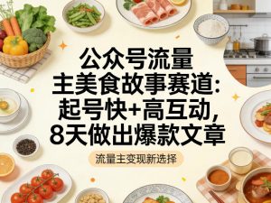 公众号流量主之美食故事赛道，起号快+高互动，8天就能做出爆款文章-聊项目