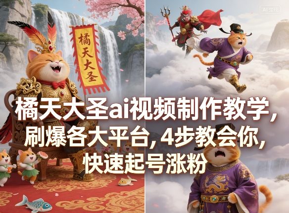 橘天大圣ai视频制作教学，刷爆各大平台，4步教会你，快速起号涨粉-聊项目