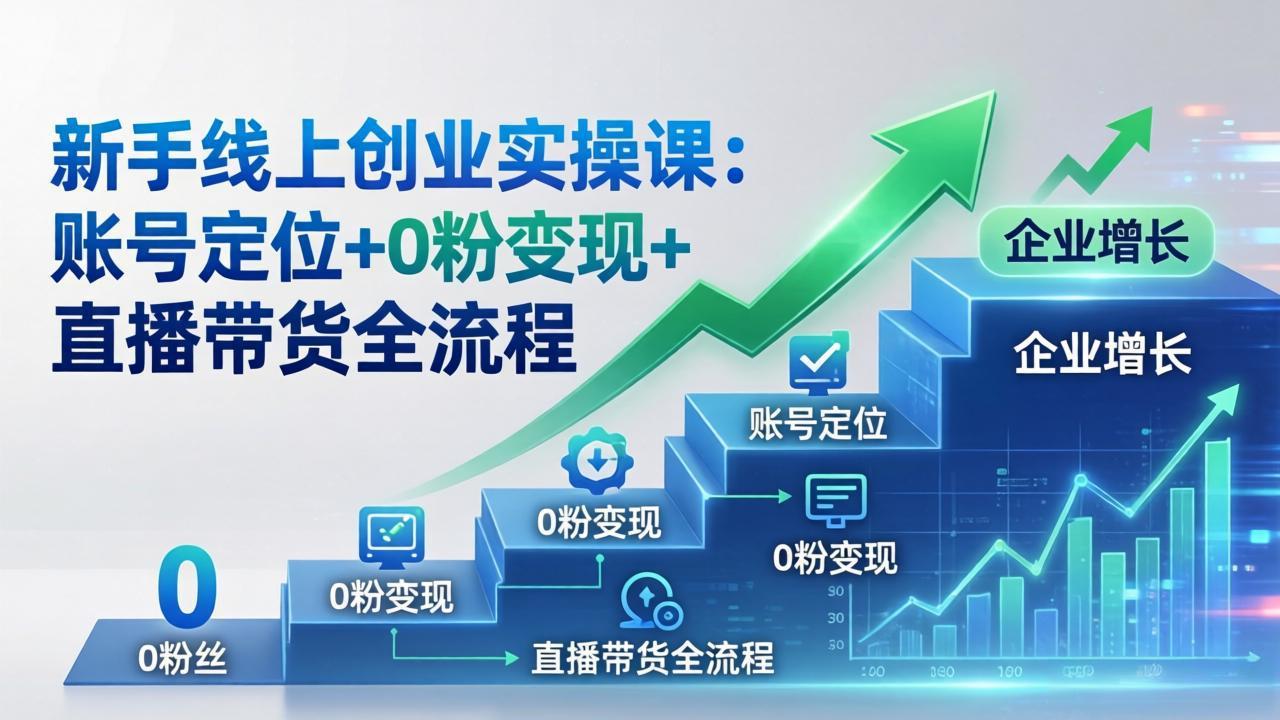 新手线上创业实操课：账号定位+0粉变现+直播带货全流程，企业用户增长一步到位-聊项目