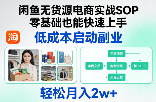 闲鱼无货源电商实战SOP，零基础也能快速上手，低成本启动副业，轻松月入2w+-聊项目