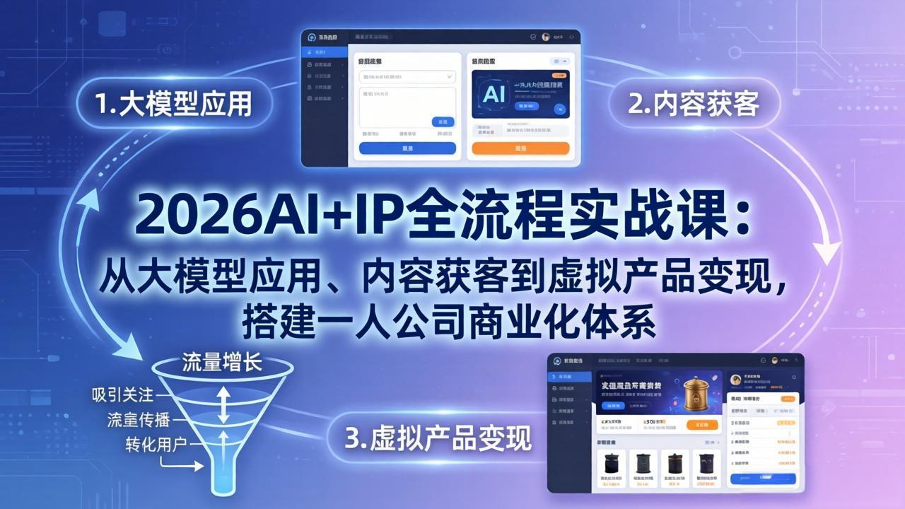 2026AI+IP全流程实战课：从大模型应用、内容获客到虚拟产品变现，搭建一人公司商业化体系-聊项目
