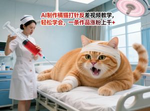 AI制作橘猫打针反差视频教学，轻松学会，一条作品涨粉上千+-聊项目