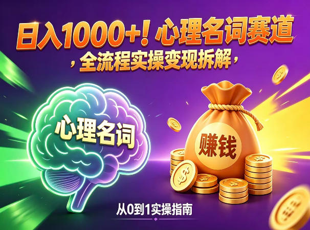 心理名词赛道，新手小白也能做，全流程项目拆解，单日变现1k+-聊项目