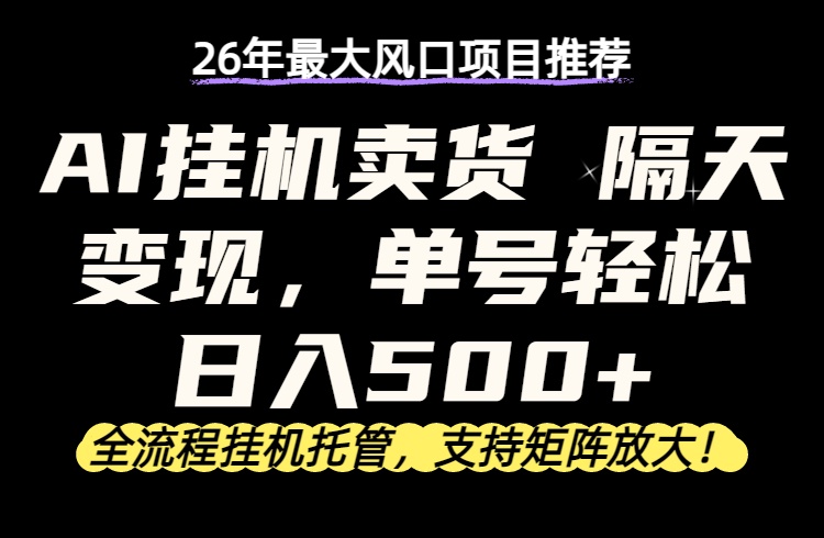 26年最新AI挂机卖货，隔天出收益，单账号轻松日入500+-聊项目