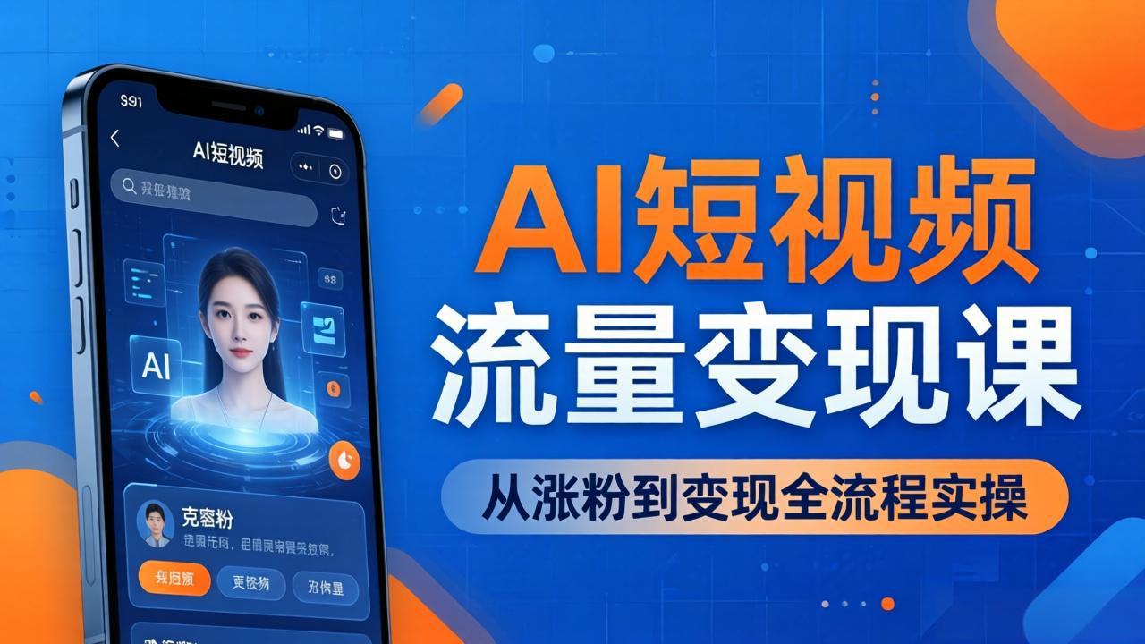 AI短视频流量变现课：一部手机玩转数字人克隆+爆款制作，从涨粉到变现全流程实操-聊项目