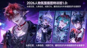 2026人物氛围插图特训班1.0：头部五官、人体动态、光影打光、藏色技法与半身插图创作全套教学-聊项目