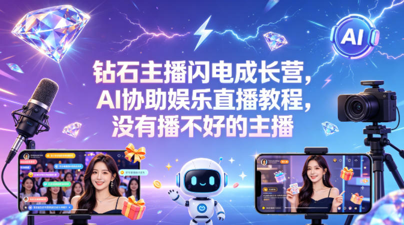 钻石主播闪电成长营，Al协助娱乐直播教程，没有播不好的主播-聊项目