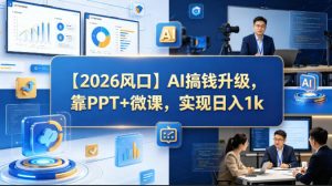 【2026风口】AI搞钱升级，靠PPT+微课，实现日入1k-聊项目