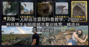 AI第一人称远古冒险科普教学，290W粉丝博主AI短视频流量训练营，精选分成独家收益-聊项目
