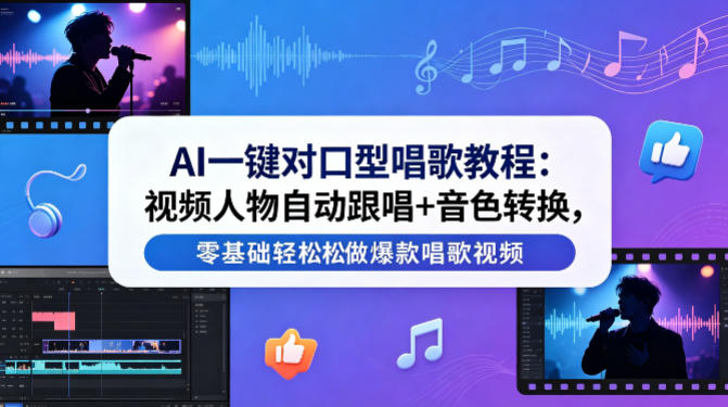 AI一键对口型唱歌教程：视频人物自动跟唱+音色转换，零基础轻松做爆款唱歌视频-聊项目
