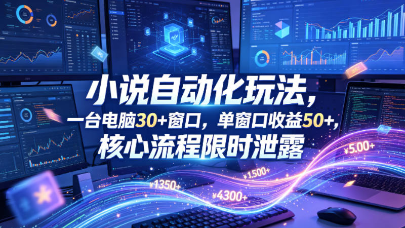 小说挂G自动化玩法，一台电脑30+窗口，单窗口收益50+，核心流程限时泄露【揭秘】-聊项目