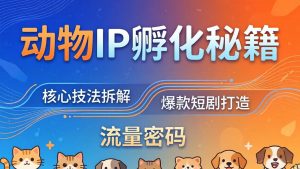 动物IP孵化全套秘籍，三大核心技法拆解，打造爆款萌宠短剧，轻松拿捏赛道流量密码-聊项目