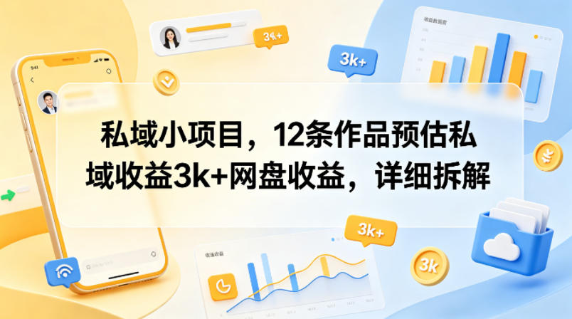 私域小项目，12条作品预估私域收益3k+网盘收益，详细拆解-聊项目