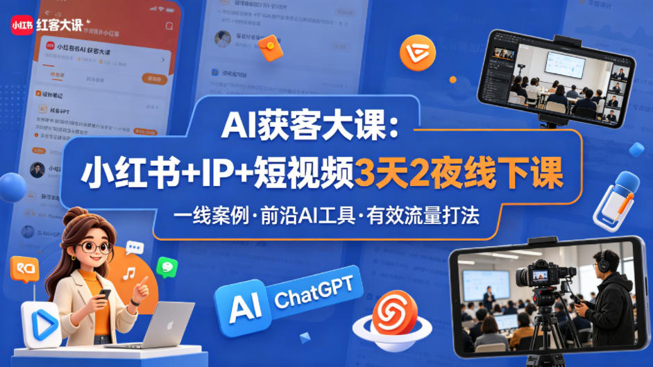 AI获客大课小红书+IP+短视频3天2夜线下课，用最真实的一线案例，最前沿的AI工具，最有效的流量打法-聊项目