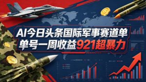 AI今日头条国际军事赛道,单号一周收益921,超暴力-聊项目