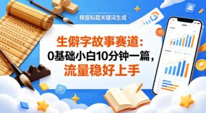公众号流量主——生僻字故事赛道,流量稳,好上手,0基础小白也能10分钟一篇-聊项目