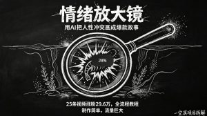 AI制作“情绪放大镜“视频，25条视频涨粉29.6W粉，流量巨大，制作简单，全流程教程-聊项目
