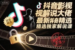 抖音影视解说大佬最新抖音进精选和独家方法,精选独家解说课(更新26年3月)-聊项目