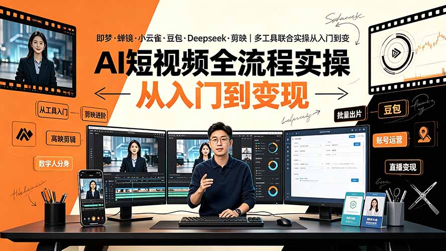 AI短视频全流程实操：即梦·蝉镜·小云雀·豆包·Deepseek·剪映｜多工具联合实操从入门到变现-聊项目