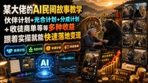 某大佬的AI民间故事教学,伙伴计划+光合计划+分成计划+收徒商单等多种收益,跟着实操就能快速落地变现-聊项目