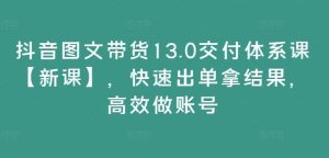 抖音图文带货13.0交付体系课【新课】,快速出单拿结果,高效做账号-聊项目