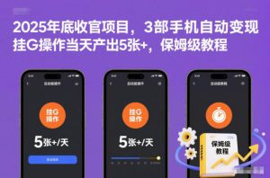 2025年底收官项目,3部手机自动变现,挂G操作当天产出5张+,保姆级教程【揭秘】-聊项目