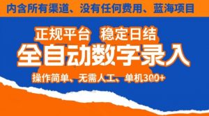 全自动数字录入,单机日入3张+,内含所有渠道全程免费零成本,操作简单可矩阵开干【揭秘】-聊项目