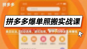 拼多多爆单照搬实战课,类目玩法、活动选择、避坑指南,新手小白快速出单赚钱-聊项目