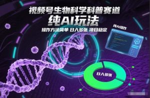 视频号生物科学科普赛道,纯AI玩法,操作方法简单,日入多张,项目稳定-聊项目