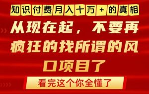 知识付费月入10个W的真相，做网创项目这一个就够了，不要再疯狂的找所谓的风口项目【揭秘】-聊项目