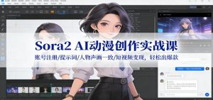 Sora2 AI动漫创作实战课:账号注册/提示词/人物声画一致/短视频变现,轻松出爆款-聊项目