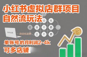 小红书虚拟店群项目,自然流玩法,批量自动化,稳定不费号,单账号的月利润2-4k,可多店矩阵-聊项目