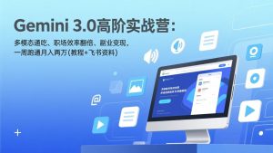 Gemini 3.0高阶实战营：多模态通吃、职场效率翻倍、副业变现，一周跑通月入两万(教程+飞书资料-聊项目